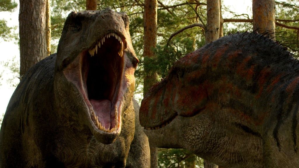 Netflix 紀錄片《恐龍時代:你不知道的故事》(The Dinosaurs) 展現暴龍求偶的畫面。